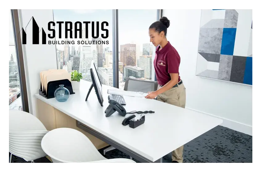 Stratus Building Solutions Franchisee Using the UV-C Sanitizing Wand for Office Cleaning Services 